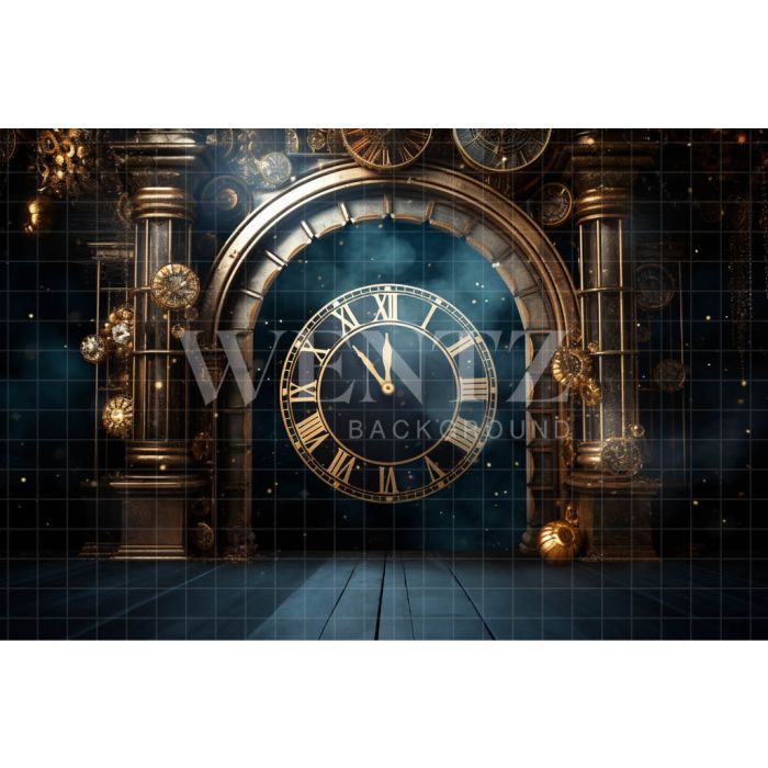 Photographic Background in Fabric Living Room with Clock / Backdrop 4984