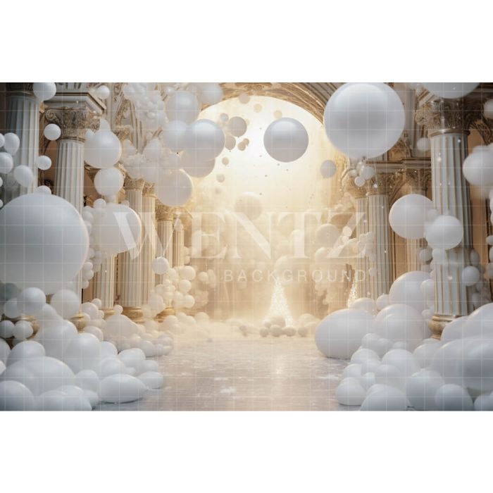 Photographic Background in Fabric Hall with White Balloons / Backdrop 4998