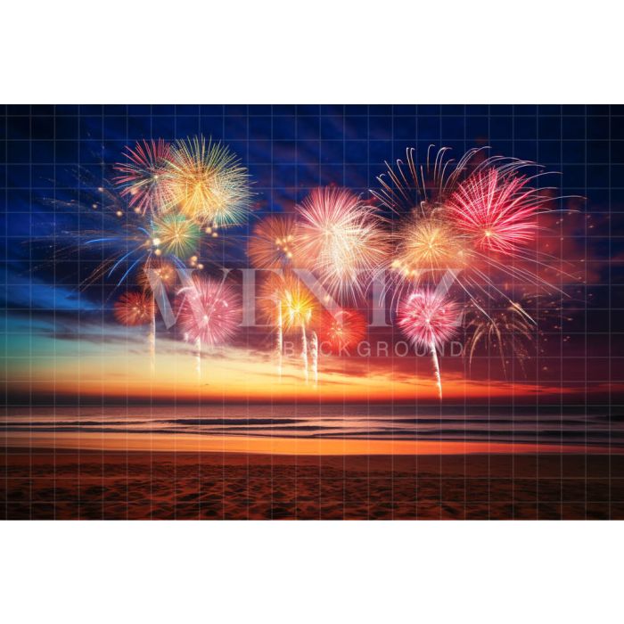 Photographic Background in Fabric New Years at the Beach / Backdrop 4999