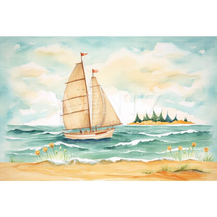 Photographic Background in Fabric Sailboat in the Sea / Backdrop 5009