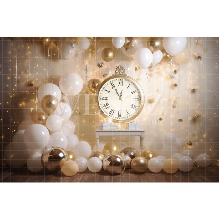 Photographic Background in Fabric Clock and Balloons / Backdrop 5034