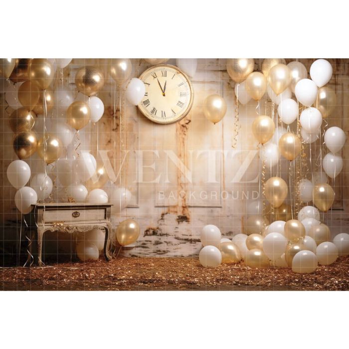 Photographic Background in Fabric Clock and Balloons / Backdrop 5035