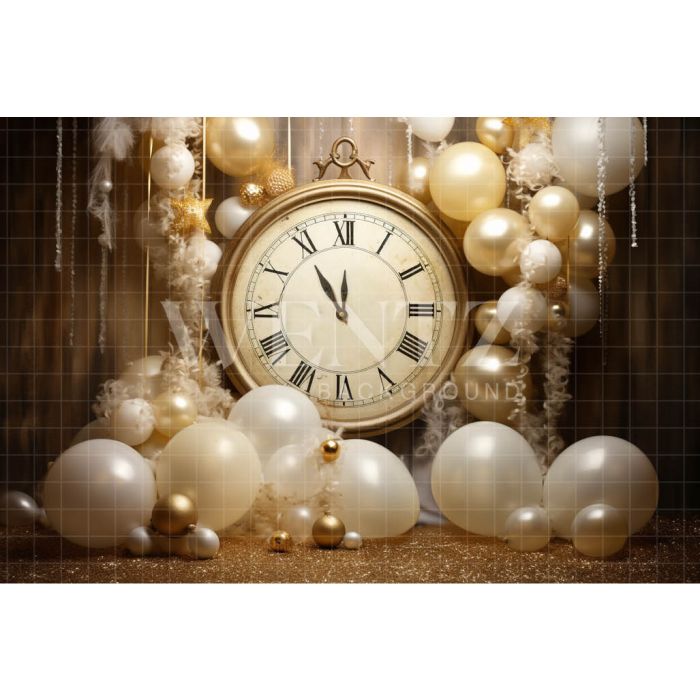 Photographic Background in Fabric Clock and Balloons / Backdrop 5037