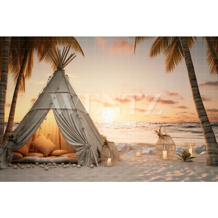 Photographic Background in Fabric Beach Hut / Backdrop 5106