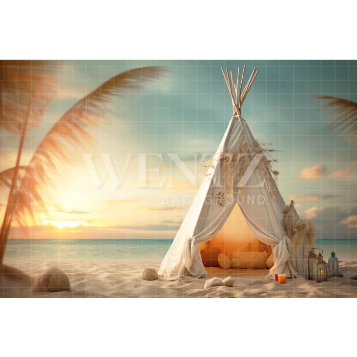 Photographic Background in Fabric Beach Hut / Backdrop 5107
