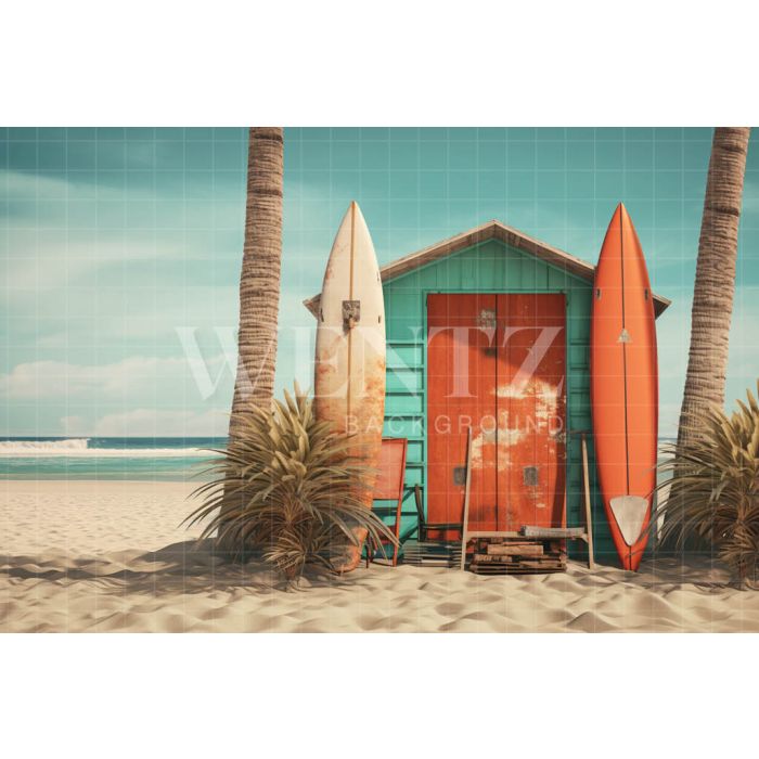 Photographic Background in Fabric Beach Hut / Backdrop 5128