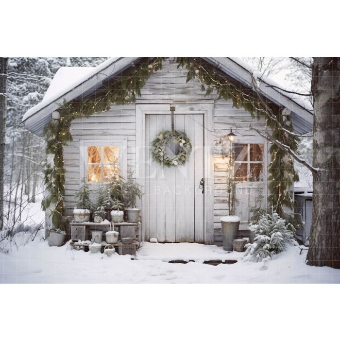 Photographic Background in Fabric Vintage Christmas Front Door / Backdrop 5161