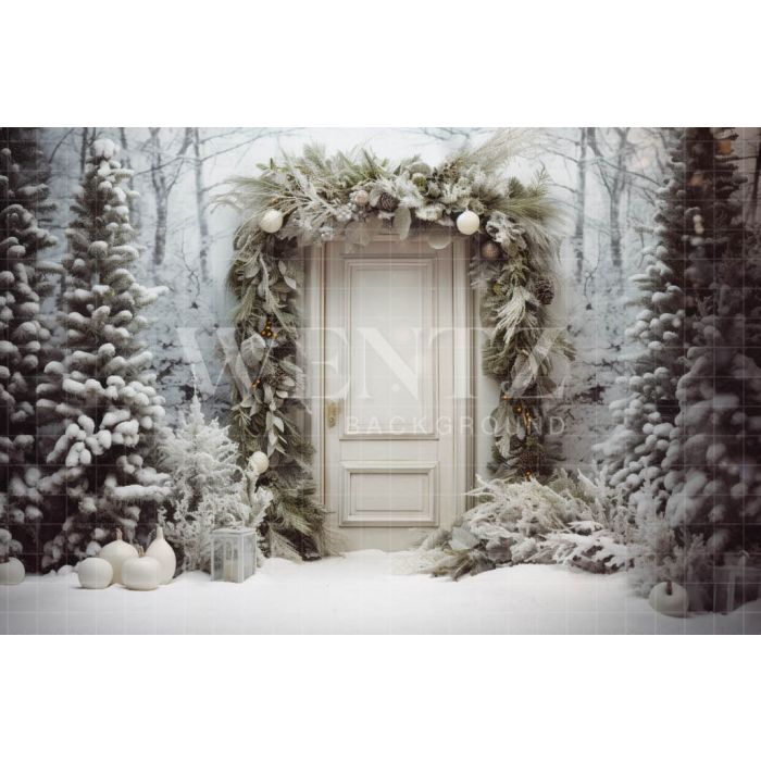 Photographic Background in Fabric Vintage Christmas Front Door / Backdrop 5162