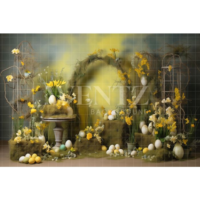 Photography Background in Fabric Easter Scenery with Flowers / Backdrop 5212