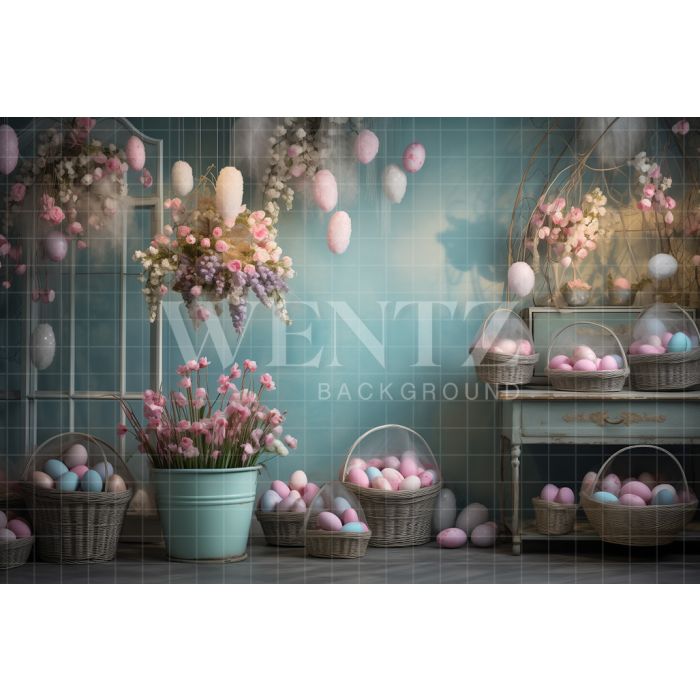 Photography Background in Fabric Flowery Living Room with Easter Eggs 2024 / Backdrop 5249