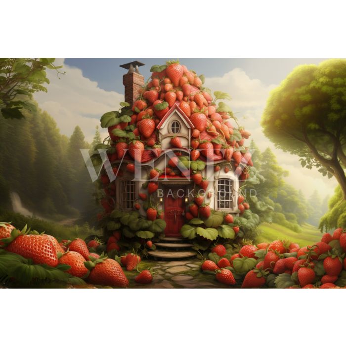Photographic Background in Fabric House with Strawberries / Backdrop 5896