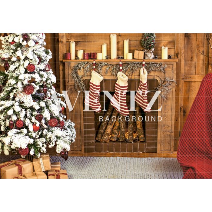 Photography Background in Fabric Fireplace Boots Christmas / Backdrop 751