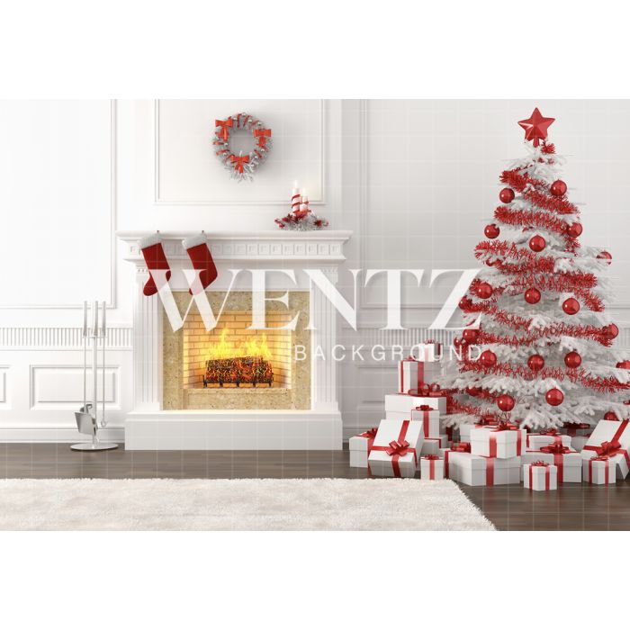 Photography Background in Fabric Fireplace and Christmas Pine / Backdrop 760