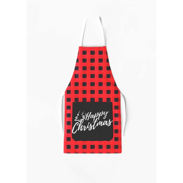 Christmas Apron with Pocket Plaid Black and Red / AW15