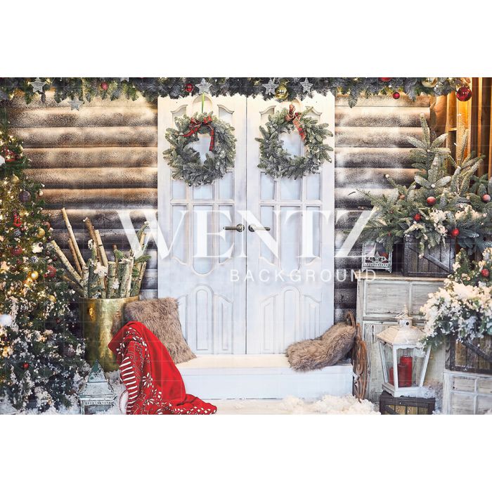 Photography Background in Fabric Rustic House With Christmas Decorations / Backdrop 2353