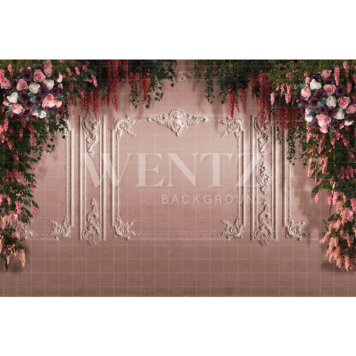Photography Background in Fabric Pink Boiserie with Flowers / Backdrop CW130