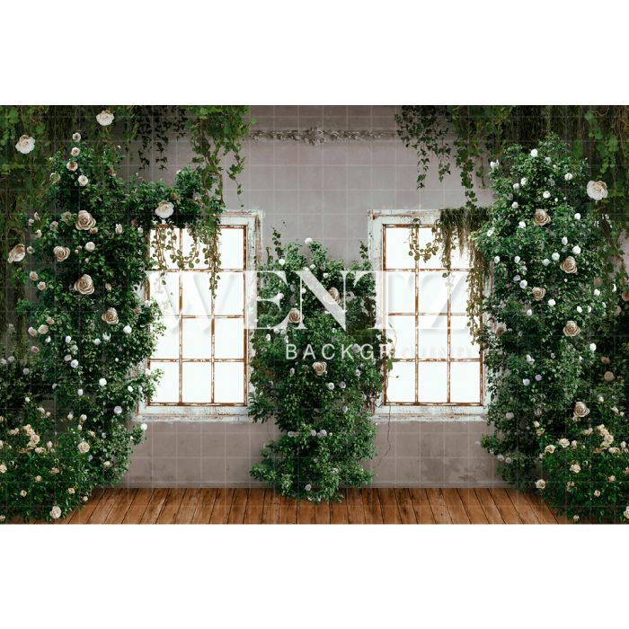 Photography Background in Fabric Room with Window and Flowers / Backdrop CW141
