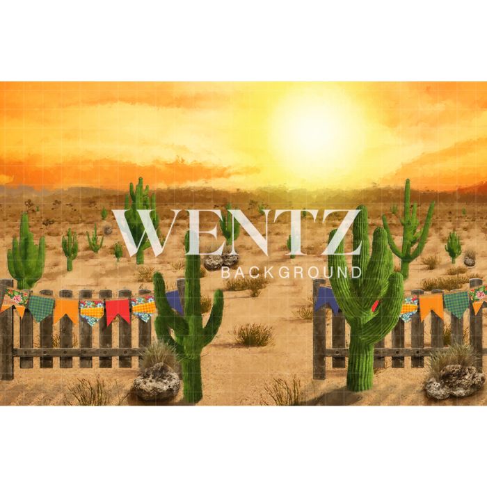 Photography Background in Fabric Desert Sunset with Cactus / Backdrop CW142