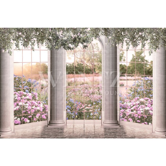 Photography Background in Fabric Windows Overlooking the Flower Garden / Backdrop CW170