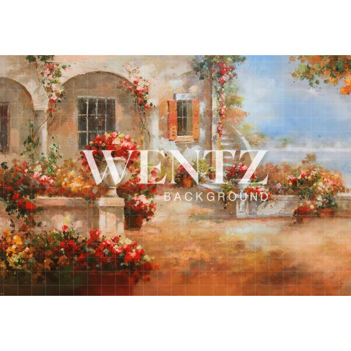 Photography Background in Fabric Flowers Village / Backdrop CW47
