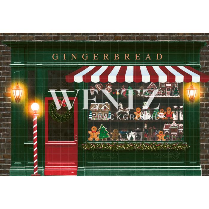 Photographic Background in Fabric Christmas Gingerbread Store  / Backdrop 2312