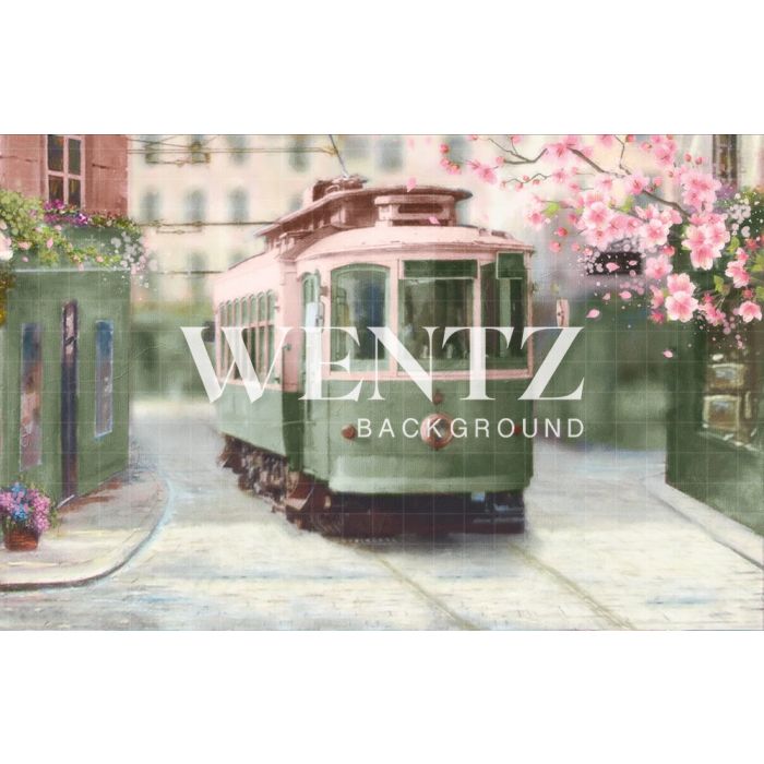 Photography Background in Fabric Cherry Blossom Streetcar / Backdrop CW77