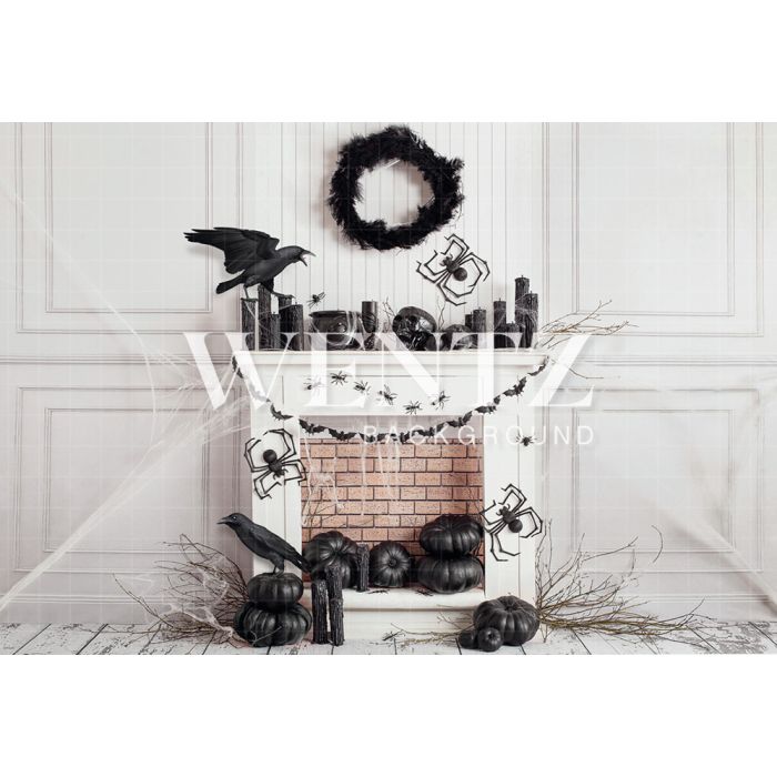 Photography Background in Fabric Halloween Fireplace / Backdrop 2293