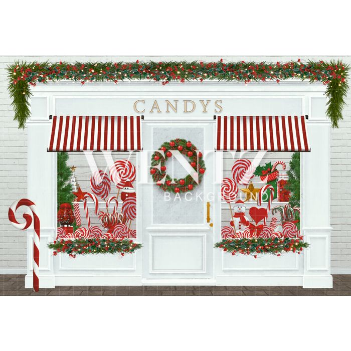 Photography Background in Fabric Christmas Candy Shop / Backdrop 2323