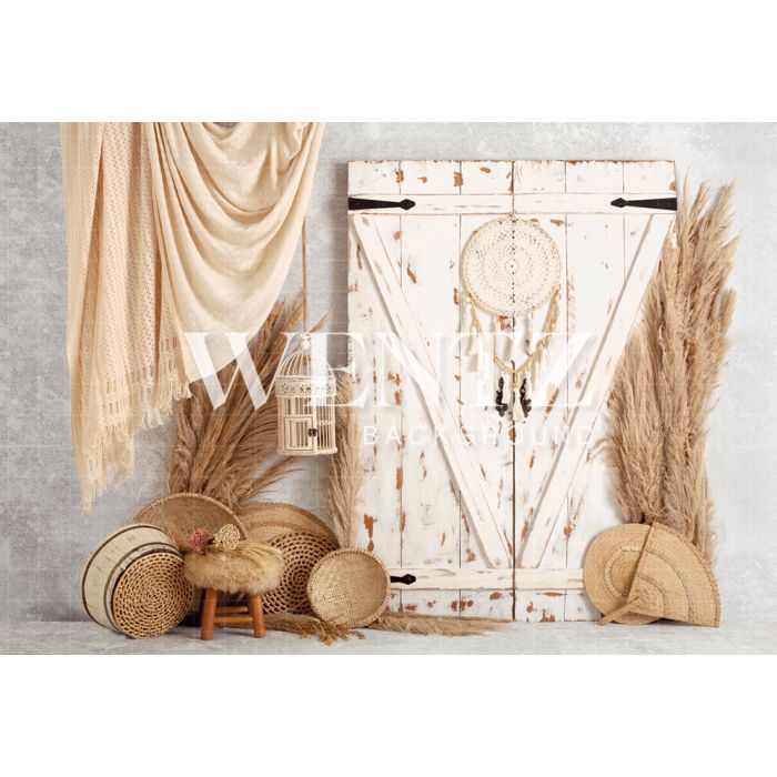 Photography Background in Fabric Boho Wall and Door with Macramé / Backdrop 2246