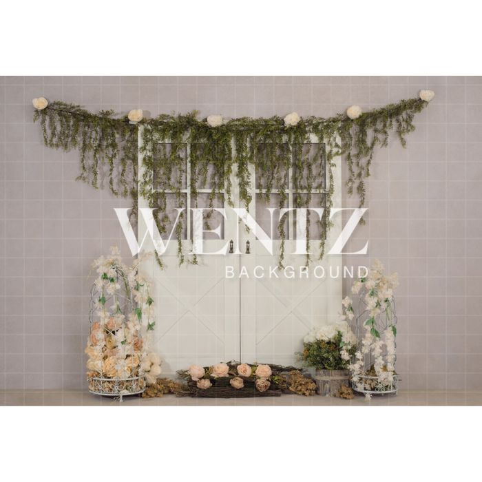 Photography Background in Fabric Door With Flowers / Backdrop 2229