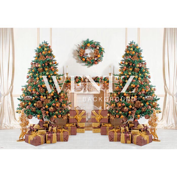 Photography Background in Fabric Golden Christmas Room / Backdrop 2331