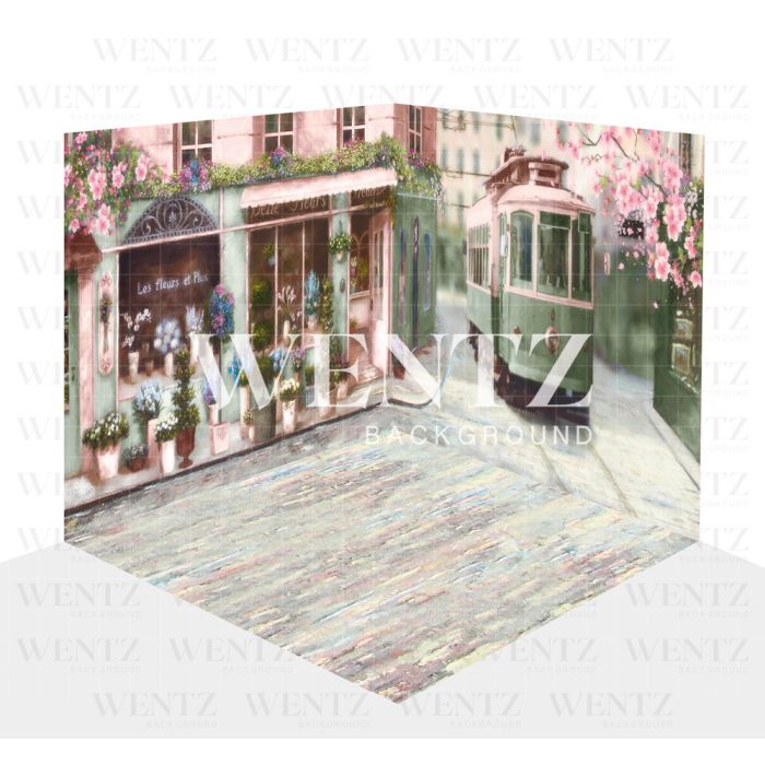 Photography Background in Fabric Cherry Blossom Streetcar in Paris Scenario 3D / WTZ119