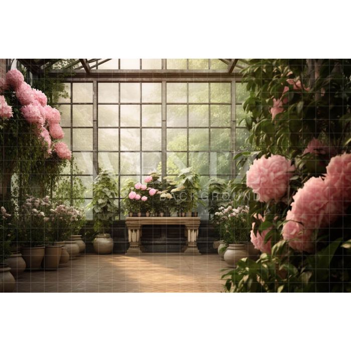 Photography Background in Fabric Pink Peonies Greenhouse / Backdrop 3637