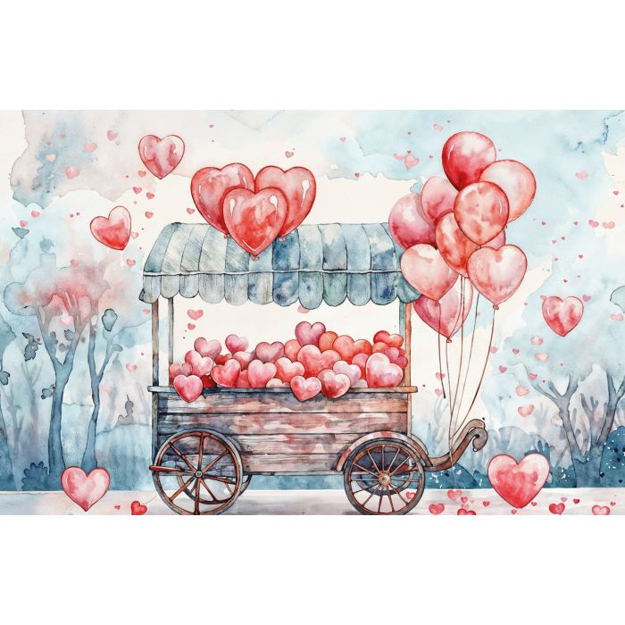 Photography Background in Fabric Valentine's Day Balloon Cart 2024 / Backdrop 6051