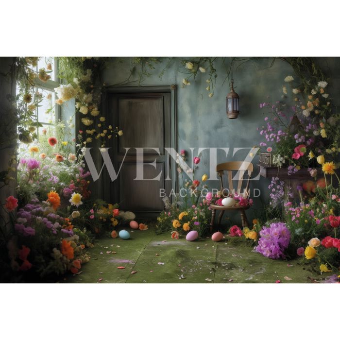 Photography Background in Fabric Easter 2024 Scenery with Flowers / Backdrop 5508