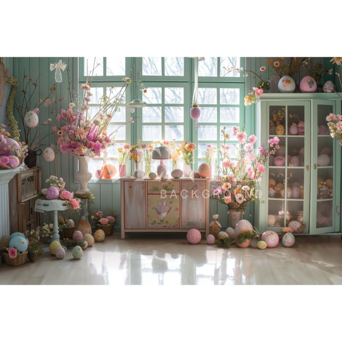 Photography Background in Fabric Easter 2024 Scenery with Flowers / Backdrop 5509