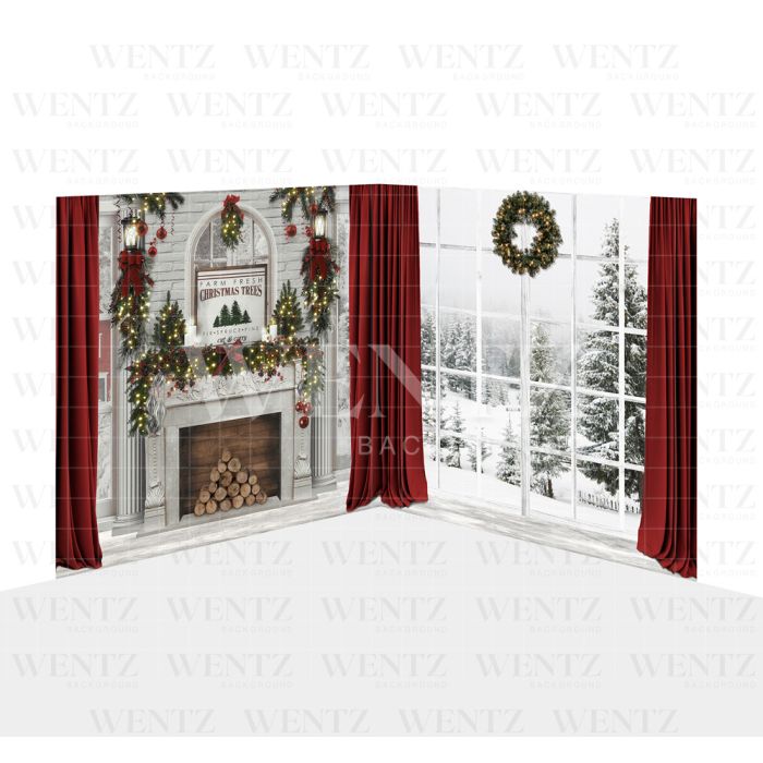 Photography Background in Fabric Christmas Living Room Set 2D / WTZ153