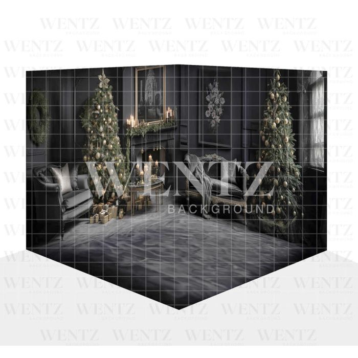 Photography Background in Fabric Black and Gold Christmas Room Set 3D / WTZ162