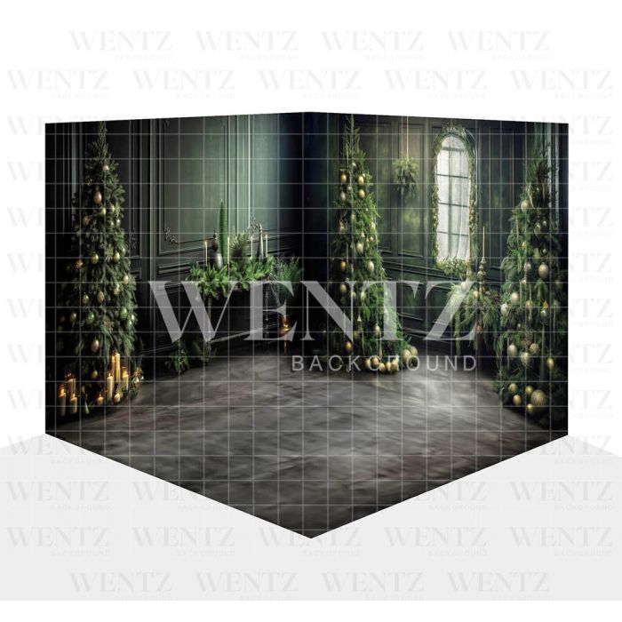 Photography Background in Fabric Green and Gold Christmas Room Set 3D / WTZ164