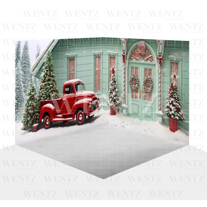Photography Background in Fabric Christmas House Front with Car Set 3D / WTZ175
