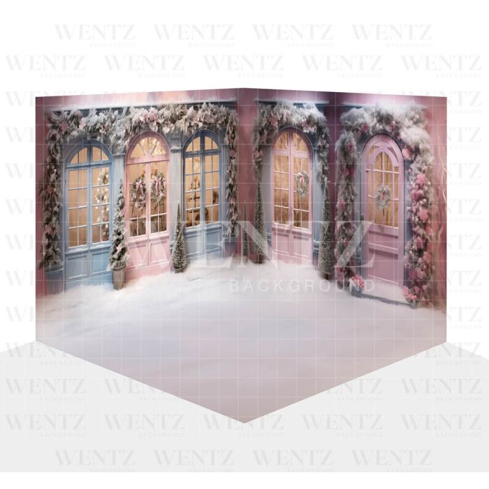 Photography Background in Fabric Candy Color Christmas House Front Set 3D / WTZ176
