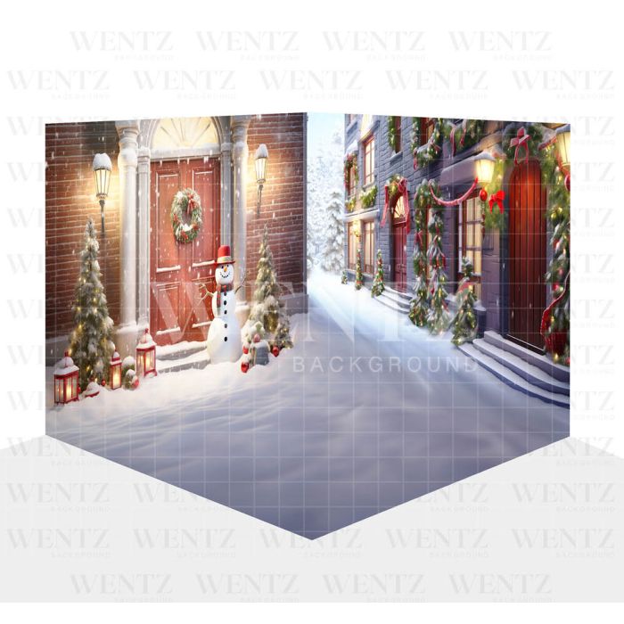Photography Background in Fabric House Front with Snowman Set 3D / WTZ178