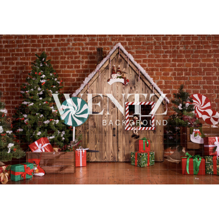 Fabric Photography Background Christmas House /  Backdrop 1613
