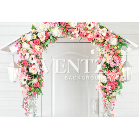 Fabric Photography Background Door with Flowers / Backdrop 1740