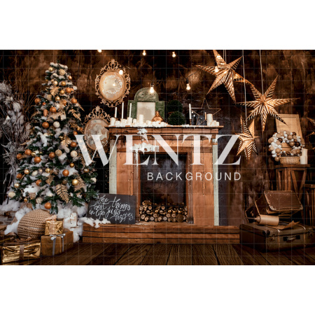 Fabric Photography Background Christmas Fireplace / Backdrop 1928