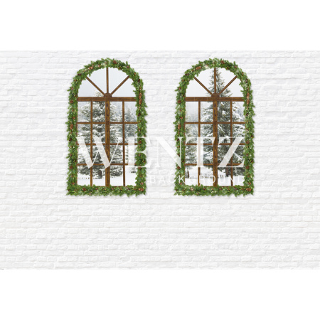 Fabric Photography Background White Wall with Christmas Windows / Backdrop 2171