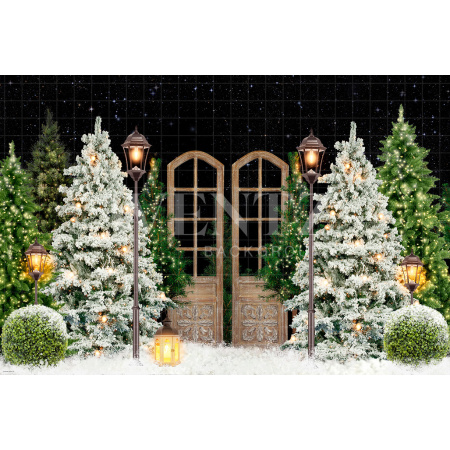 Fabric Photography Background Evening Snowy Holiday Park / Backdrop 2190