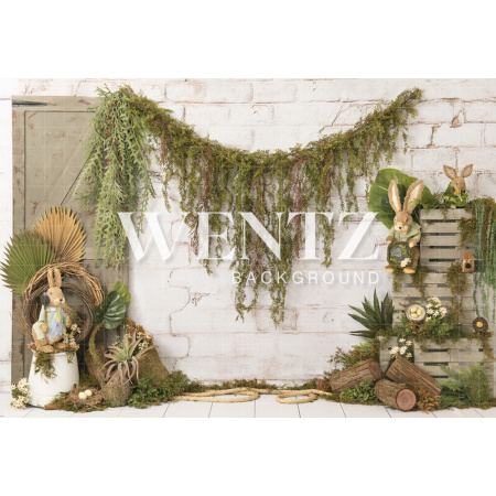 Fabric Photography Background Easter Nature With Bunnies / Backdrop 2224