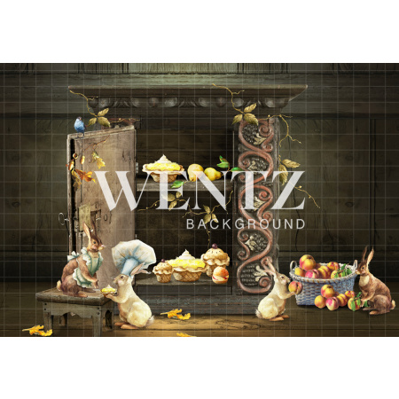 Fabric Photography Background Bunnies in the Easter Kitchen / Backdrop 2405