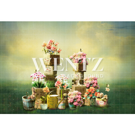 Fabric Photography Background Enchanted Garden with Bunnies / Backdrop 2406